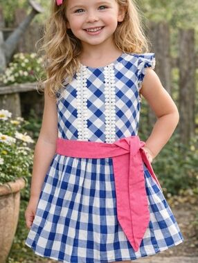 Hartstrings Girls Gingham Dress Pink Sash 24M Preppy Classic Cottagecore
